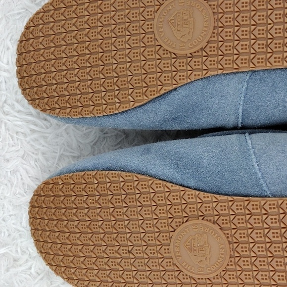 The Vermont Country Store Blue Suede Leather Floral Embroidered Slip On Slipper - Picture 8 of 16